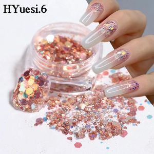 1Box ​​Sparkly 3D Mixed Hexagon Nail paljetter UV GEL Akryl Holografiska glitterflingor Manikyrtips Charms för kvinnor Girls DIY 240313