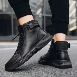 Sıradan ayakkabılar sonbahar kış moda erkek ayak bileği botları pu deri yüksek kaliteli rahat siyah platform