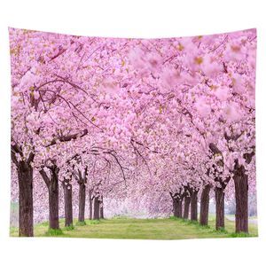 Pink Cherry Blossom Forest Tapestry Spring Flowers Wall Hängande tyg Tapeler Floral Väggfilt för hemmet vardagsrumsdekor 240304