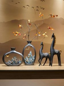 Vaser kinesisk stil vardagsrum skrivbordsblomma vasen ljus lyxig high-end torkat dekoration kontor