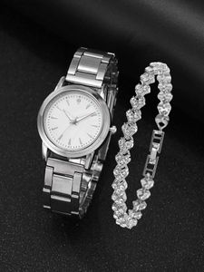 Other Watches 2PCS Set Fashion Women Dress es Luxury Crystal Bracelet Quartz Wrist es For Women Silver Casual Y240316