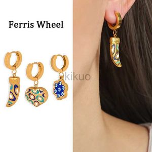 Dangle Chandelier Bohemian Earrings For Women Stainless Steel New Korean Hoop Earring With Flower Heart Plant Pendant Designer Jewelry Accessories 24316