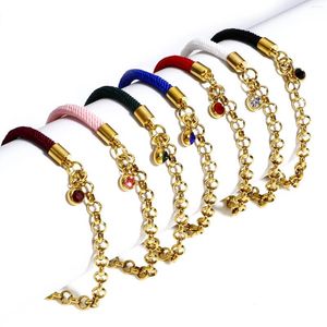 Charme Armbänder 304 Edelstahl Spleißen Rolo Kette Geflochtene Männer Schmuck Gold Farbe Link Mehrfarbige Geburtstag Stein Zubehör 17 cm