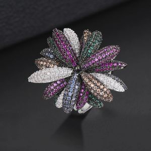 Missvikki Trendy Multicolor Multicolor Firework Flower StudEarrings for Womended Wedding Cubic Zircon CZ Dubai Indian Bridal Earrings Bohemia 240307