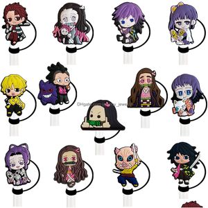 Drinking Sts Childhood Movie Film Demon Slayer Sile St Toppers Accessories Er Charms Reusable Splash Proof Dust Plug Decorative 8Mm/10 Ot4Lk