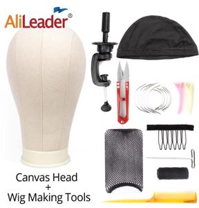 Alileader 11 PCSSet Wig Making Kit Tools Canvas Block Head with Stand Holder Wig Cap Comb Needle Tpins Thread Scissors For Wigs4335669