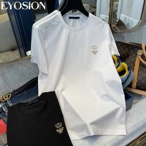 T-shirt da uomo T-shirt da uomo in puro cotone 2022 Estate New Little Bee Crown Hot Diamond Fashion Bottom Shirt T-shirt di tendenza di marca Plus Size S-5XL Q240316