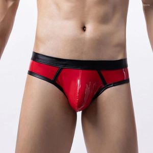 Unterhosen Sexy Herren Kunstleder Wet-Look Slips Convex Pouch Unterwäsche Sissy Gay Male G-Strings Bikini Knickers Erotische Dessous