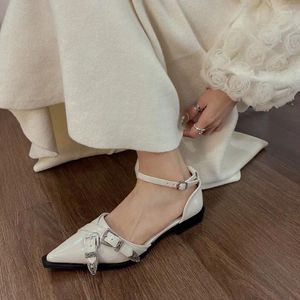 Casual Shoes BCEBYL Fashion Pointed Pin Buckle Metal Decoration Summer Sandals Sexy Shallow Breathable Low-heeled For Women