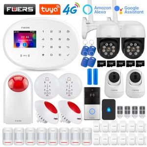 キットFuers Tuya 4G WiFi W204スマートアラームシステムホームアラームコントロールGSM SMS Burglar Alarm System for Home Security Alarm Camera