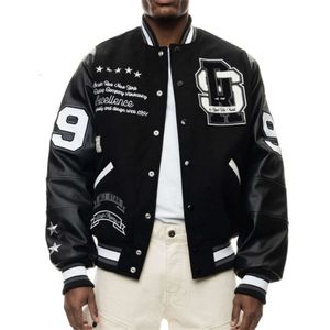 Wholesale High Quality Blank Mens Letterman Jacket Leather Sleeves Black Bomber Varsity Collage Baseball Jackets 87 S 23 s