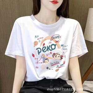 Summer Women Pure Botton Printed T-shirt damskie białe wyściełki Koreańska wersja luźna na pół rękawów