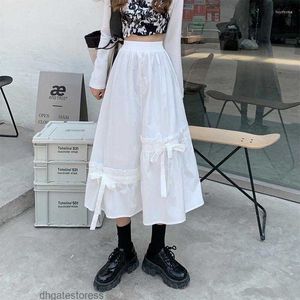 Skirts Black White Falbala Bow Maxi Korean Fashion High-Waisted Vintage Spring Autumn Summer WomenS Clothing Vetement 2023