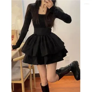 Casual Dresses Black Knitted Women's Dress Party Bodycon Tunic Fluffy Korean Fashion Harajuku Long Sleeve Mini Summer Aesthetic