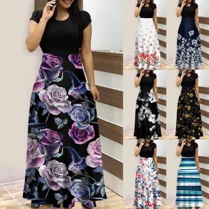 Party Dresses Women's Summer Fashion Casual Printed Round Neck Short Sleeve Long Dress Fashionable Vestido Femini