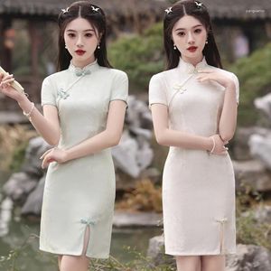 Ethnischer Kleidungsstil Cheongsam Damen Modifizierter Sommer 2024 China-Chic Chinesisches Kleid für junge Mädchen Kurzes Qipao