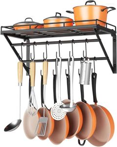 Kitchen Storage OROPY 23 Inch Wall Mounted Pot Rack Shelf With 2 Tier Hanging Rails 12 S Hooks Included Ideal For Pans Utensils