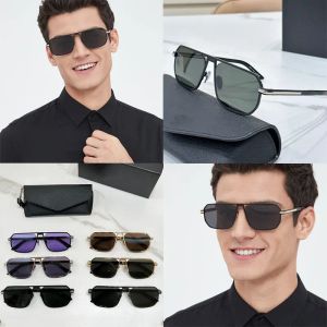 Leisure and Fashionable Square Sunglasses Police Metal Frame Temple Letter Symbol Signature Black Mirror Legs Unisex PRA53S Driving with Original Box