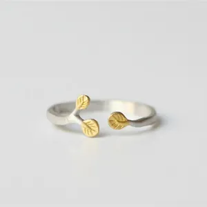 Klusterringar minimalist 925 sterling silver för kvinnor flicka blad guld färg ring förhindra allergi justerbara fina smycken tillbehör