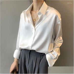 Women'S Blouses & Shirts Womens Blouses Autumn Fashion Button Up Shirt Spring Vintage Blouse Women White Lady Long Sleeves Female Loo Oti3D