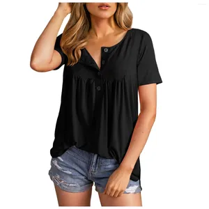 Women's T Shirts Womens Button Tops Short Sleeve Summer Sticked Casual Flowy Blues Top Women Fashion Blus 2024 Skjorta för Y2K