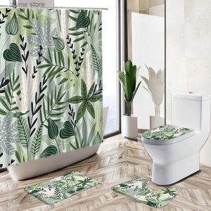 Zasłony prysznicowe Tropikalne zielone rośliny liść palmowy Kwiata zasłony prysznicowej Summer Jungle Sceneria Druku