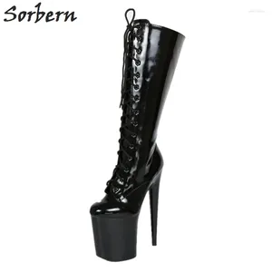 Buty Sorbern Knee High Women Booties 20cm Obcasy Platforma Long Ladies Calf szerokie koronki