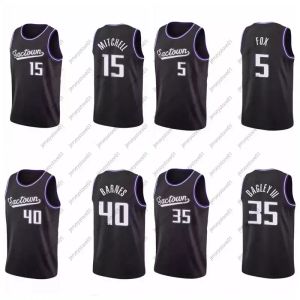 Personalizzato Uomo Donna Gioventù Sacramento''kings''De'aaron Fox 5 Maglia da basket Harrison Barnes 40 Davion Mitchell 15 Tyrese Haliburton Maglie 2021-22 75TH Diamond Black