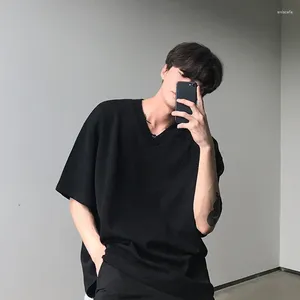 326 Stil Koreanische Jungen Herren T-Shirts mit V-Ausschnitt Sommer Kurzarm T-Shirt Einfarbig Lose Paar T-Shirt Übergröße Männer Schwarz -Shirt-Shirt