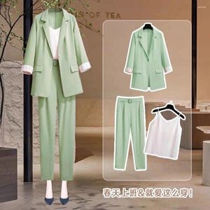 Kvinnors tvåbitar byxor 100 kg Fat Sister Blazer Business Casual Suit Vest Loose 3 Matching Set for Women Summer Outfits