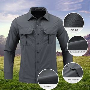 Camisa leve de secagem rápida camisa tática ao ar livre militar manga longa camisa de trabalho respirável esportes topos proteção solar 240313