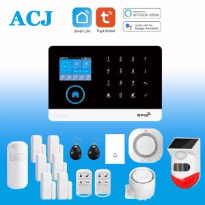 Leitores Acj Pg103 Sistema de alarme wi-fi para segurança contra roubo residencial Tuya Smart House App Control 433mhz Gsm sem fio com câmera com sensor de movimento
