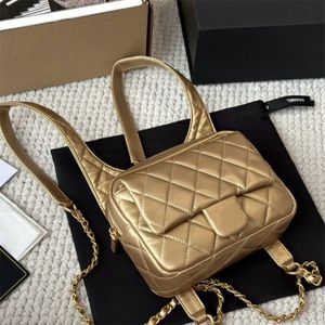 24C Designer Mochila Mulheres Moda Mochilas Clássico Flip Top Brilhante Couro Patente Corrente de Ouro Mochilas Moda Moeda Carteira Saco de Livro Diamante Xadrez Padrão