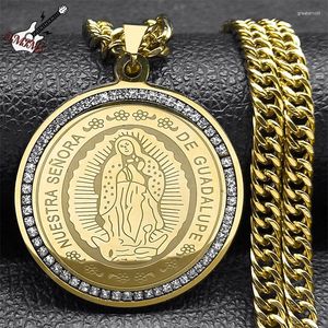 Collane con ciondolo Collana religiosa Nostra Signora Guadalupe per donna Uomo Acciaio inossidabile color oro Collana con catena della Vergine Santa Collare Hombre