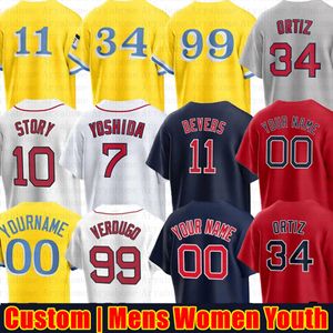 Anpassad 7 Masataka Yoshida David Ortiz Baseball Jersey Trevor Story Ted Williams Chris Sale Rafael Devers Enrique Hernandez Alex Verdugo Triston Casas Lucas Giolito