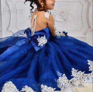 Sukienki dla dziewczynek luksusowa niebieska cekinowa sukienka 2-14t Dzieci formalne konkurs gala balowa suknia druhna kostium ślubny