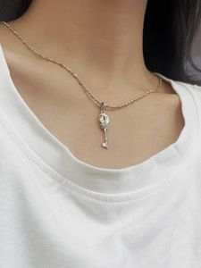 Designer version s925 sterling silver trendy hip hop crown key pendant necklace mens and womens T-shirt sweater chain autumn winter new