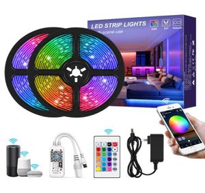 Luzes de tira LED WiFi inteligentes 164 pés 5 metros Magic Home App controlado e 24 cores remotas IR chave mudando tiras de LED para férias 5685178