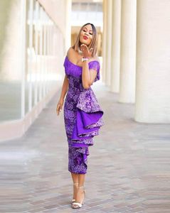 Purple Evening Dresses offshoulder side layered ruffled Sheath for banquet party plus size aso ebi Prom Gowns33450039957732