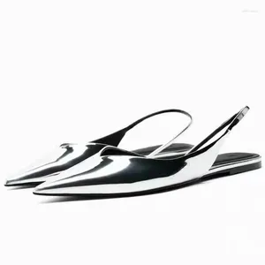 Casual Shoes Brand Women Sandals Metal Decoration Summer Flats White Pointed Toe Low Heeled Mules Female 2024