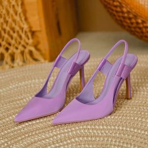 2024Розовые туфли с острым носком для девочек на высоком темпераменте, туфли Muller, новые элегантные босоножки на тонком каблуке во французском стиле
