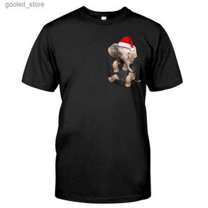 メンズTシャツcloocl The Elephant Pure Cotton Tシャツクリスマスポケットプリント短袖クールなシャツハラジュクカジュアルTシャツストリート衣料トップS-7XL Q240316