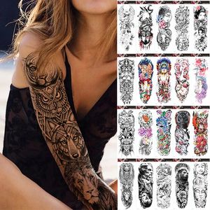 20Pcslot Wholesale Full Arm 48x17cm Temporary Tattoo Sticker Body Leg Waist Art for Women Men Waterproof 240311