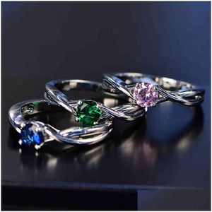 Solitaire Ring Onerain New 100% 925 Sterling Sier Natural Pink Sapphire Emerald Gemstone Wedding Engagement Cocktaill Ring Jewelry Wh Dh8Pc