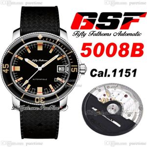 Автоматические мужские часы Fifty Fathoms Barakuda Re-Edition A1151 GSF 5008B-1130-B52A с черным циферблатом и каучуковым ремешком Super Edition Puretime C3284U