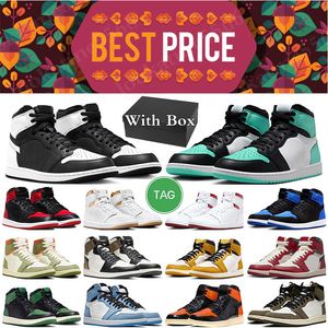 Med Box Jumpman 1 1S basketskor för män Kvinnor Sneakers Reverse Panda Satin Bred Patent Dark Mocha Herr Trainers Sports Sport