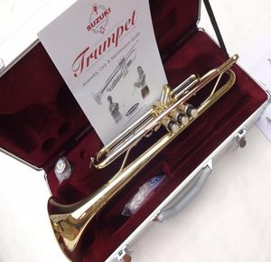 Suzuki Trumpet Gold Lacquer And Silver Plated Brass Instruments High Quality Bb Trumpet musical instruments Trompeta With Case5872971