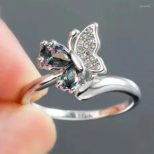 Bröllopsringar Caoshi Färgglada Zirconia Butterfly Ring Lady Eesthetic Women Engagement Ceremony Party Jewelry Silver Color Accessories Gift