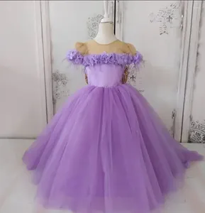 Sukienki dla dziewczynki fioletowe dziewczyny suknia balowa ręcznie kwiaty małe urodzinowe konkurs
