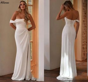 Sexy um ombro branco sereia vestidos de casamento coxa split plissados mulheres vestidos de recepção formal até o chão rendas voltar vestidos de novia casamento robes cl3390